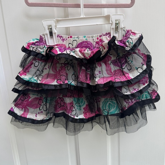 Ruffle Butts 3T Girls Black and Pink Floral Layered Ruffled Skirt - Picture 1 of 5